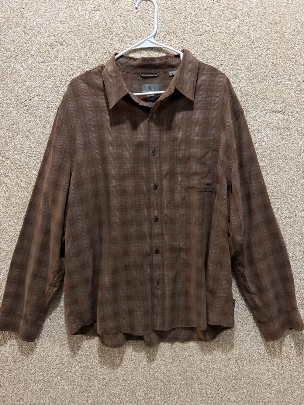 Men’s Brown Plaid Long Sleeve Button Up Shirt Royal Robbins xl fall 2016 flaws